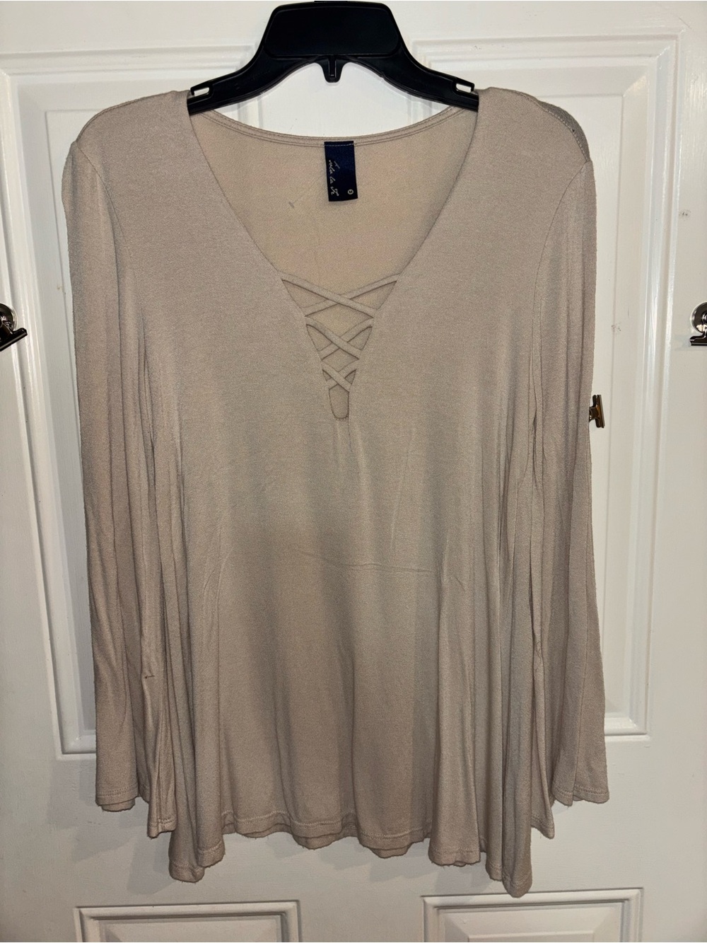 Light Taupe Crisscross V-Neck Long Sleeve Top
